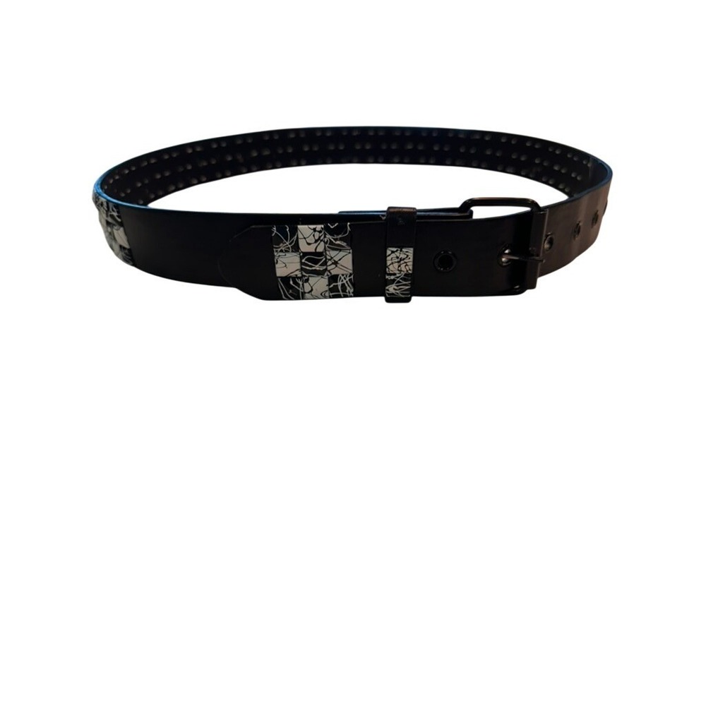Black White Splatter Pyramid Studded Belt Punk Rock Emo Goth Checkered 44 Inch